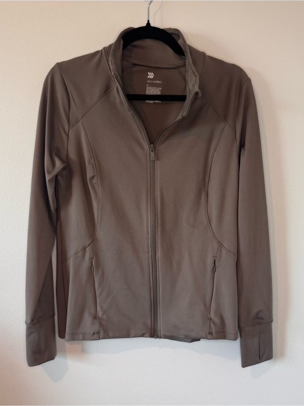 All in Motion Women’s Medium Taupe Full Zip Athletic Jacket Thumbholes